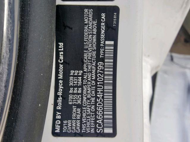 SCA666D54HU102799 - 2017 ROLLS-ROYCE DAWN WHITE photo 10