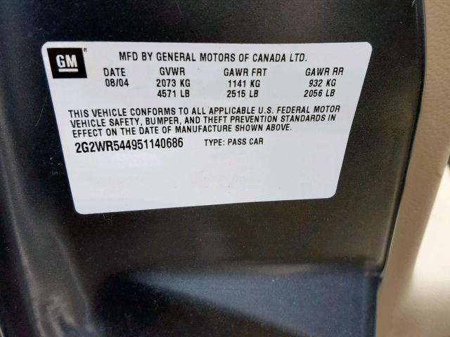 2G2WR544951140686 - 2005 PONTIAC GRAND PRIX GRAY photo 10