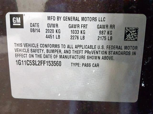 1G11C5SL2FF153560 - 2015 CHEVROLET MALIBU 1LT BROWN photo 10