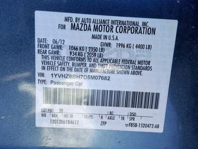 1YVHZ8BH7D5M07682 - 2013 MAZDA 6 SPORT BLUE photo 10