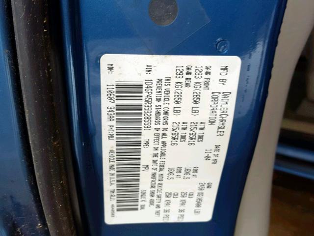 1D4GP45R35B285591 - 2005 DODGE CARAVAN SX BLUE photo 10