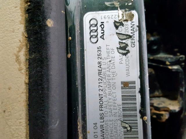 WAUCD64BX4N072037 - 2004 AUDI A6 S-LINE GREEN photo 10