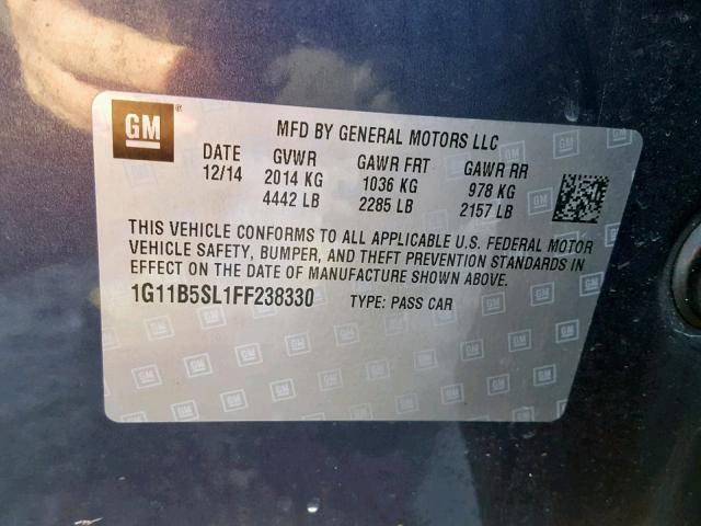 1G11B5SL1FF238330 - 2015 CHEVROLET MALIBU LS 蓝色 照片 10