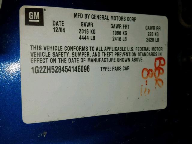 1G2ZH528454146096 - 2005 PONTIAC G6 GT BLUE photo 10