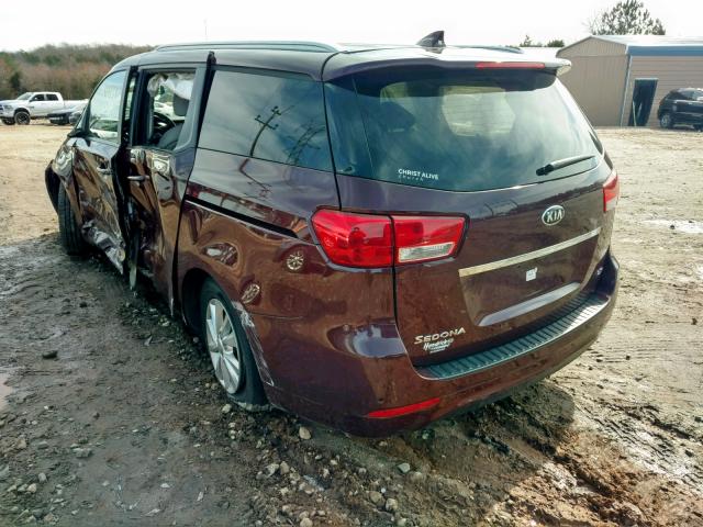 KNDMB5C12G6161292 - 2016 KIA SEDONA LX MAROON photo 3