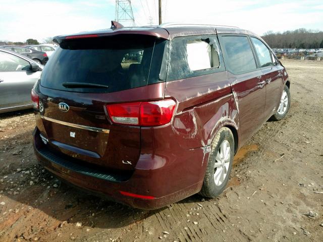 KNDMB5C12G6161292 - 2016 KIA SEDONA LX MAROON photo 4