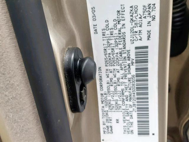 JTJBT20X450083056 - 2005 LEXUS GX 470 GOLD photo 10