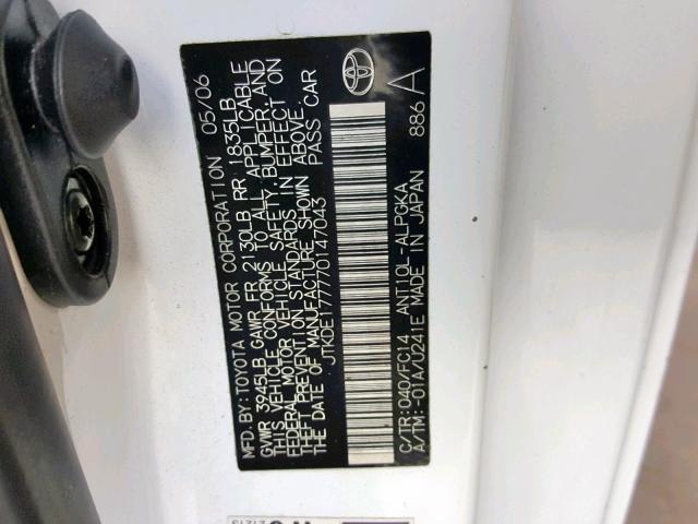 JTKDE177770147043 - 2007 TOYOTA SCION TC თეთრი ფოტო 10