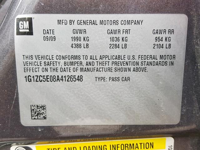 1G1ZC5E08A4126548 - 2010 CHEVROLET MALIBU 1LT GRAY photo 10