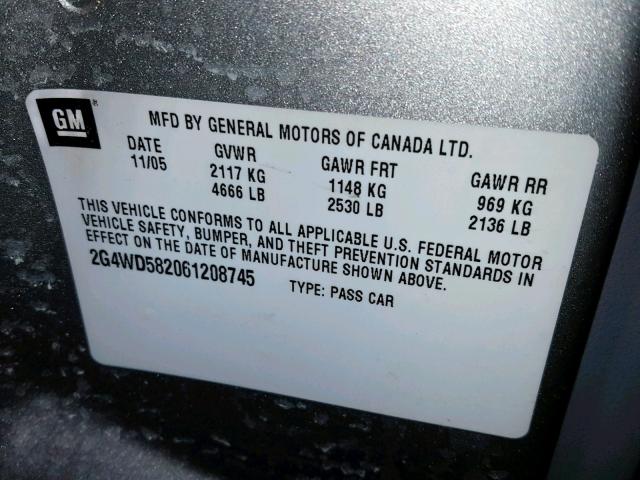 2G4WD582061208745 - 2006 BUICK LACROSSE C SILVER photo 10