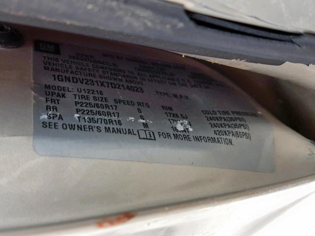 1GNDV231X7D214023 - 2007 CHEVROLET UPLANDER L თაფლისფერი ფოტო 10