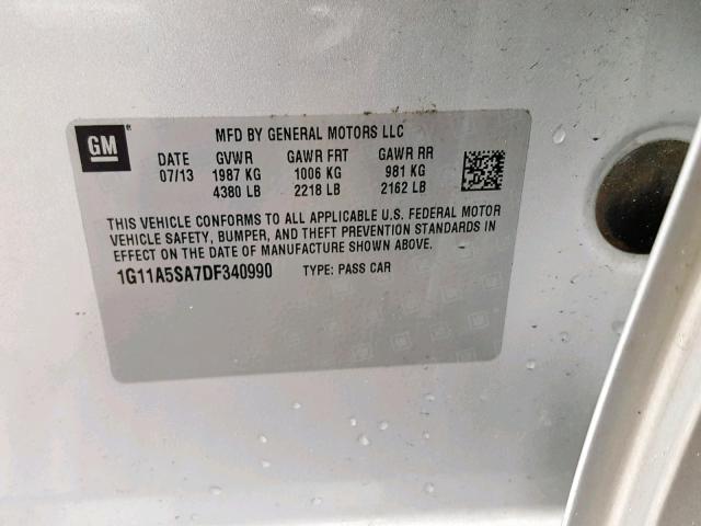 1G11A5SA7DF340990 - 2013 CHEVROLET MALIBU LS SILVER photo 10