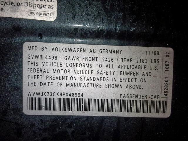 WVWJK73CX9P048994 - 2009 VOLKSWAGEN PASSAT TUR GRAY photo 10