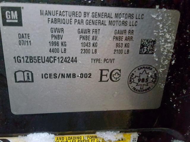 1G1ZB5EU4CF124244 - 2012 CHEVROLET MALIBU LS BLACK photo 10