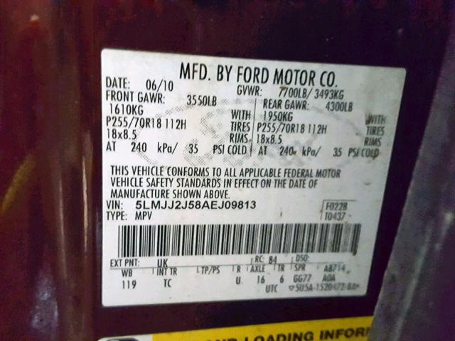 5LMJJ2J58AEJ09813 - 2010 LINCOLN NAVIGATOR RED photo 10