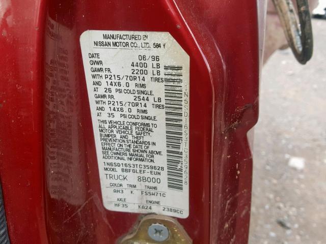 1N6SD16S3TC359628 - 1996 NISSAN TRUCK KING RED photo 10