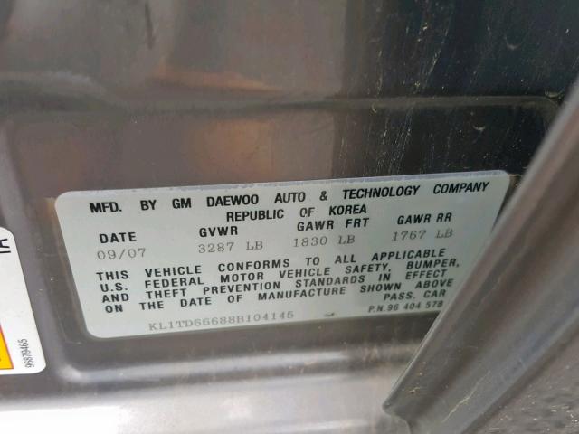 KL1TD66688B104145 - 2008 CHEVROLET AVEO BASE Көк фото 10