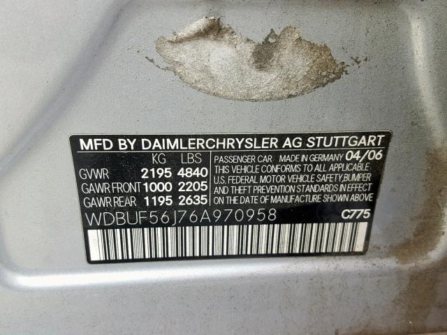 WDBUF56J76A970958 - 2006 MERCEDES-BENZ E 350 SILVER photo 10