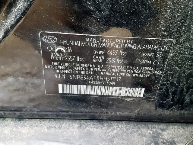 5NPE34AF8HH511137 - 2017 HYUNDAI SONATA SPO BLACK photo 10