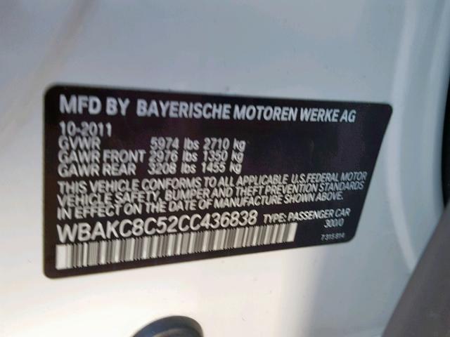 WBAKC8C52CC436838 - 2012 BMW 750LI XDRI WHITE photo 10
