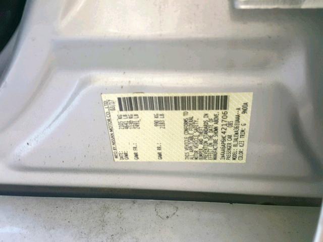 1N4AA6AP6HC421706 - 2017 NISSAN MAXIMA 3.5 SILVER photo 10