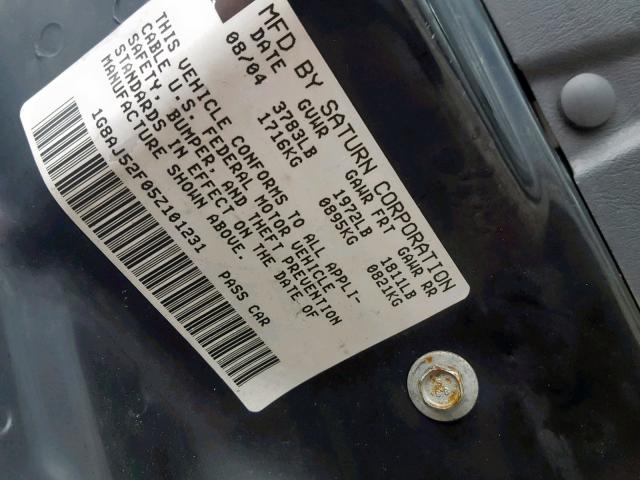 1G8AJ52F05Z101231 - 2005 SATURN ION LEVEL SILVER photo 10