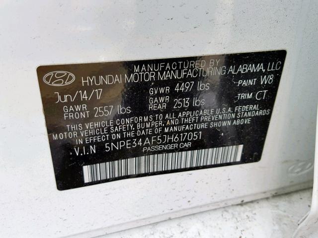 5NPE34AF5JH617051 - 2018 HYUNDAI SONATA SPO WHITE photo 10