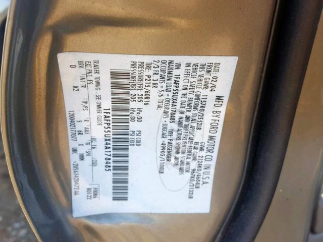 1FAFP55UX4A178485 - 2004 FORD TAURUS SES GOLD photo 10