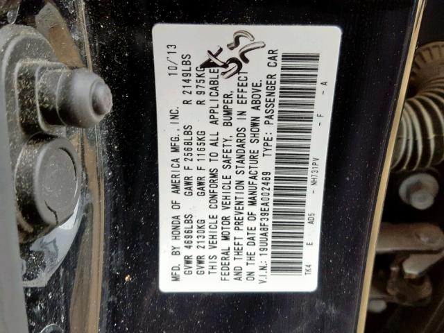 19UUA8F39EA002489 - 2014 ACURA TL SE BLACK photo 10