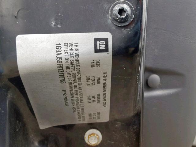 1G8AJ55F97Z170756 - 2007 SATURN ION LEVEL SILVER photo 10