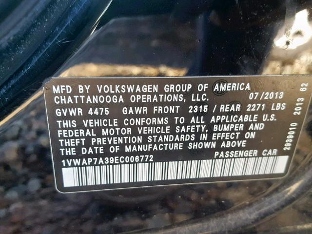 1VWAP7A39EC006772 - 2014 VOLKSWAGEN PASSAT S SILVER photo 10