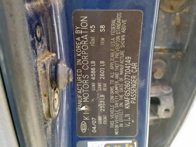 KNAFG526077104149 - 2007 KIA RONDO LX BLUE photo 10