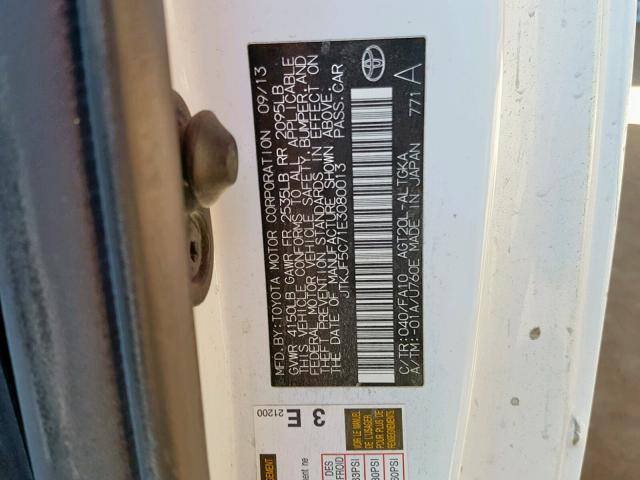 JTKJF5C71E3080013 - 2014 TOYOTA SCION TC 白色 照片 10