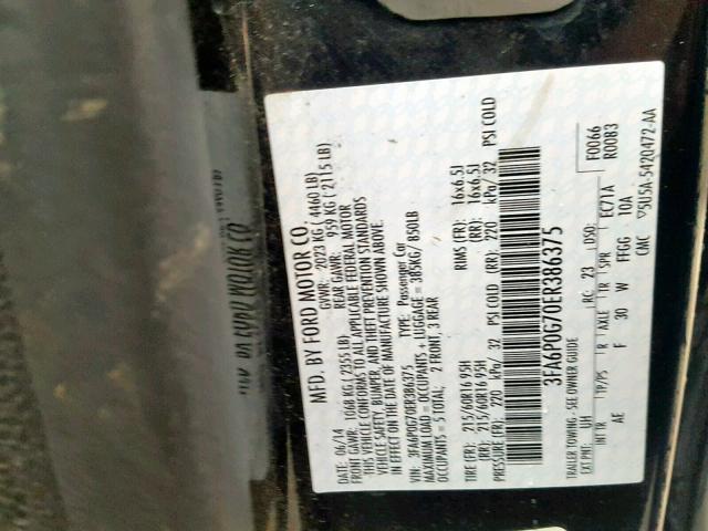 3FA6P0G70ER386375 - 2014 FORD FUSION S BLACK photo 10