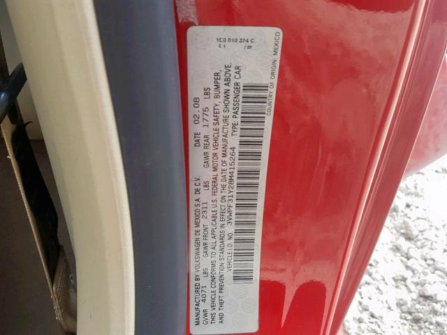 3VWPF31Y28M415264 - 2008 VOLKSWAGEN NEW BEETLE Qırmızı foto 10