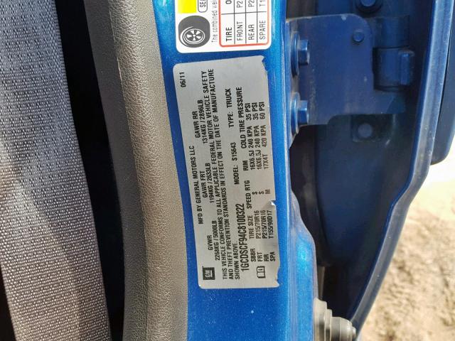 1GCDSCF94C8100322 - 2012 CHEVROLET COLORADO L BLUE photo 10