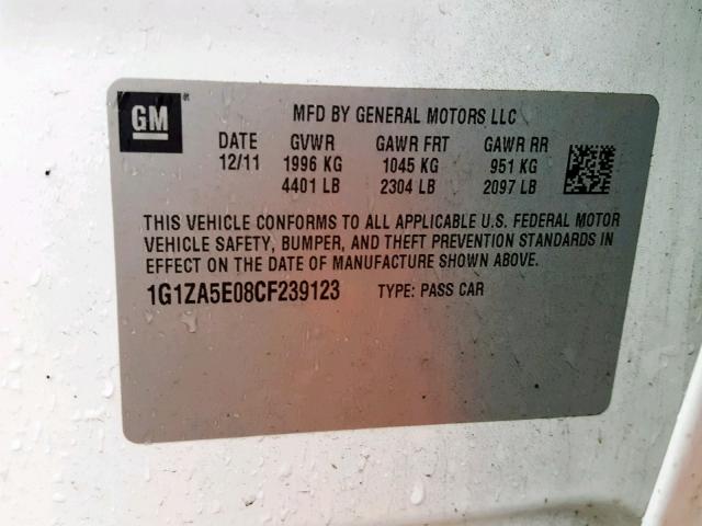 1G1ZA5E08CF239123 - 2012 CHEVROLET MALIBU LS WHITE photo 10