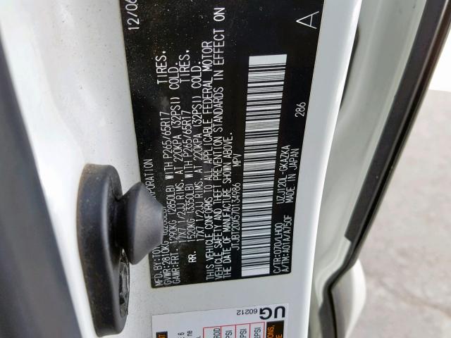 JTJBT20X570134986 - 2007 LEXUS GX 470 WHITE photo 10