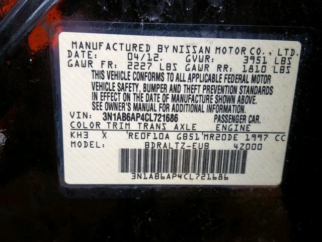 3N1AB6AP4CL721686 - 2012 NISSAN SENTRA 2.0 BLACK photo 10