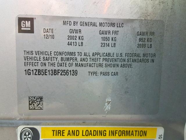 1G1ZB5E13BF256139 - 2011 CHEVROLET MALIBU LS Gümüş foto 10