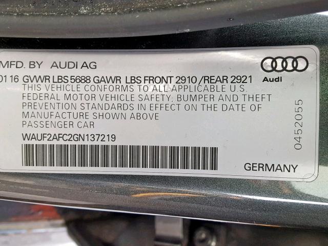 WAUF2AFC2GN137219 - 2016 AUDI S6 PREMIUM GRAY photo 10