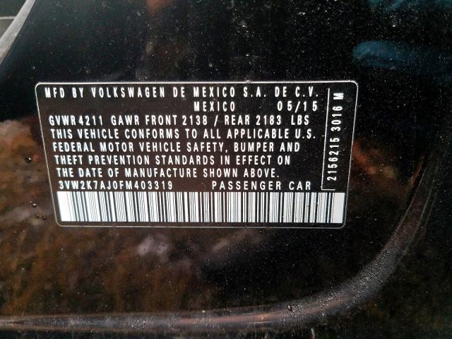 3VW2K7AJ0FM403319 - 2015 VOLKSWAGEN JETTA BASE  照片 10