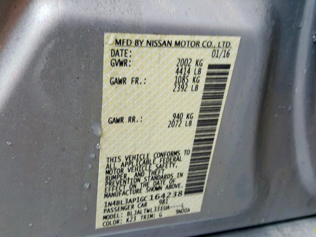 1N4BL3AP1GC164238 - 2016 NISSAN ALTIMA 3.5 SILVER photo 10