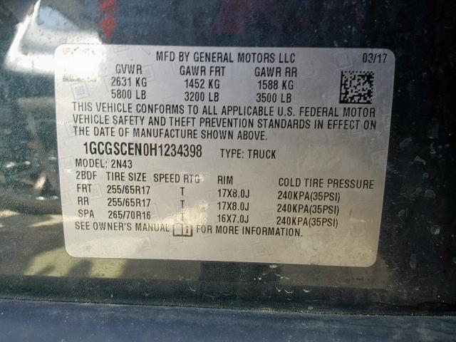 1GCGSCEN0H1234398 - 2017 CHEVROLET COLORADO L GRAY photo 10