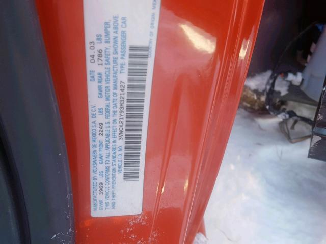 3VWCK21Y93M321427 - 2003 VOLKSWAGEN NEW BEETLE Qırmızı foto 10