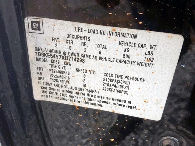 1G6KE54Y7XU714298 - 1999 CADILLAC DEVILLE DE BLACK photo 10