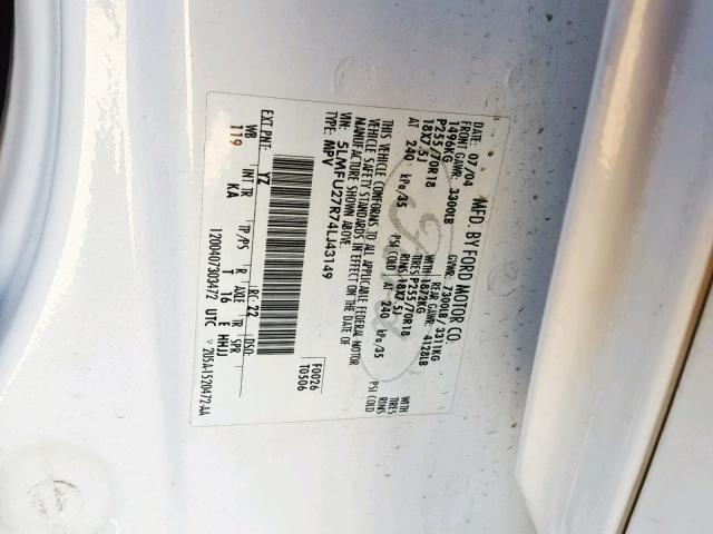 5LMFU27R74LJ43149 - 2004 LINCOLN NAVIGATOR WHITE photo 10