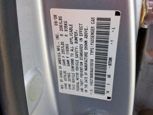 1HGCP36809A015016 - 2009 HONDA ACCORD EXL SILVER photo 10