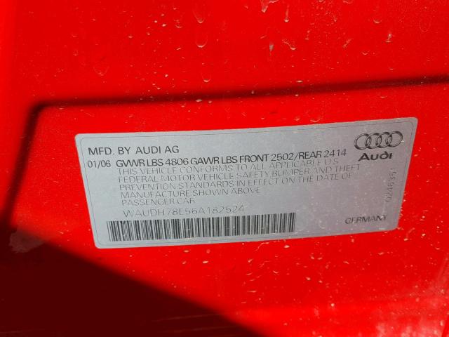 WAUDH78E56A182524 - 2006 AUDI A4 3.2 QUA RED photo 10