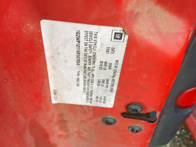 1G2WP1211VF307834 - 1997 PONTIAC GRAND PRIX RED photo 10